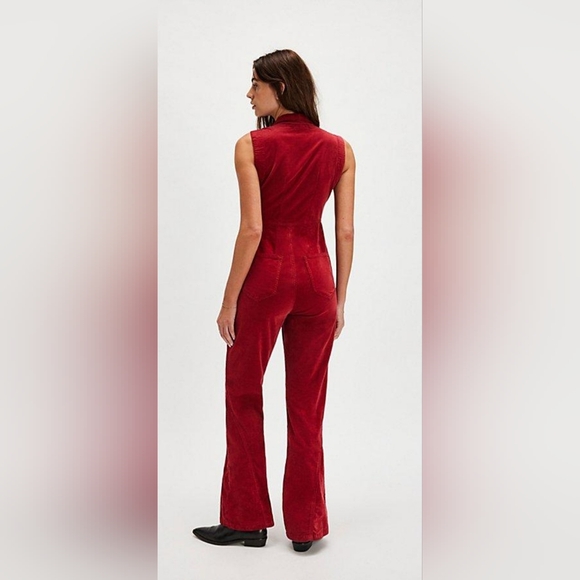 Free People CRVY Ring The Alarm Corduory One Piece Jumpsuit In Red - Picture 4 of 6